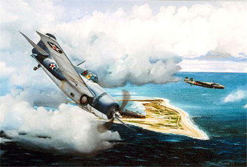 "Cat and Mouse Over Wake" - Marc Stewart - F4F-3 Wildcat World War II Art